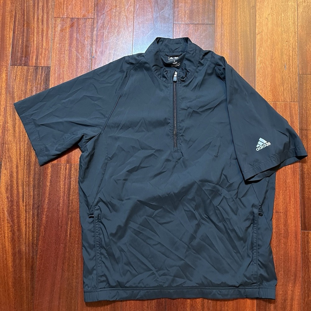Adidas Windbreaker Jacket Mens Medium Black 1/4 Zip Performance Pullover P78621